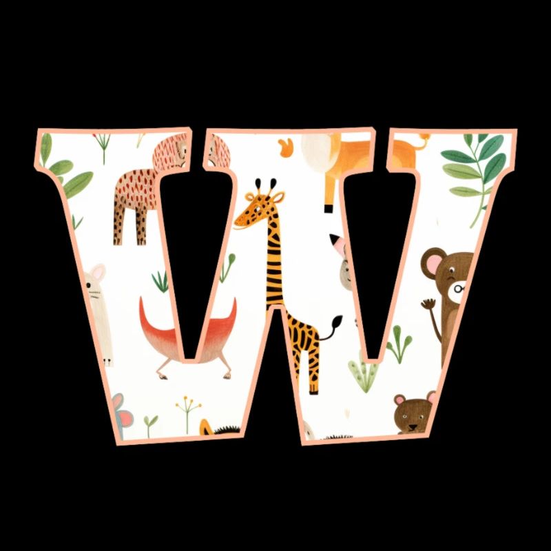 Letter W, Monogram, Animal Pattern