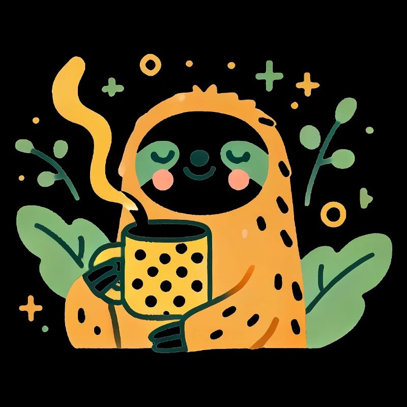Chill Sloth with Coffee Cartoon Design