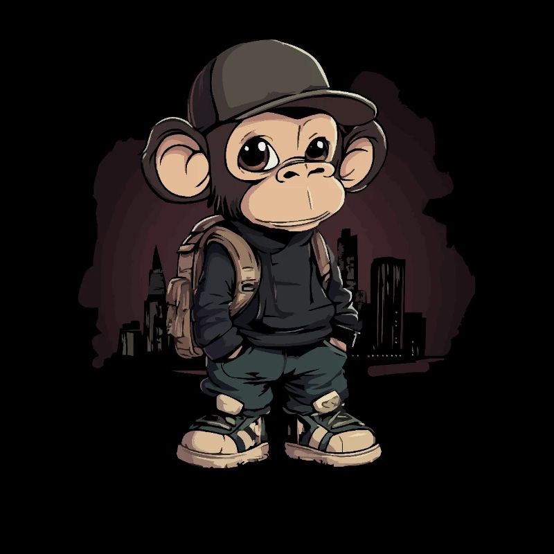 Cooler Affe Mit Basecap Und Rucksack In Urbaner