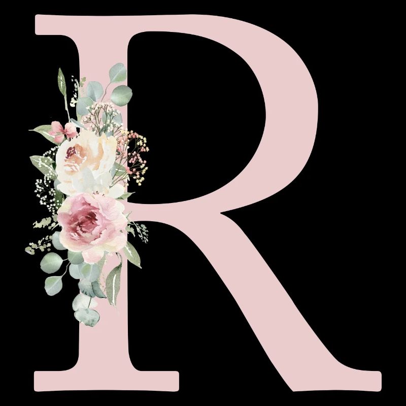 R| Monogramm | Eukalyptus-Pastell-Blumen-Blau