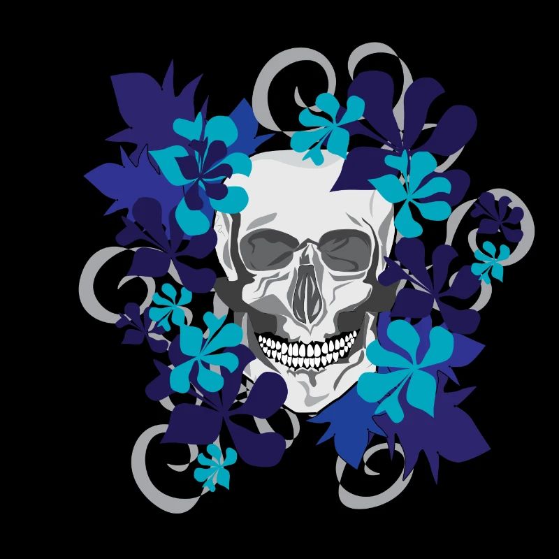 crâne et fleurs bleues