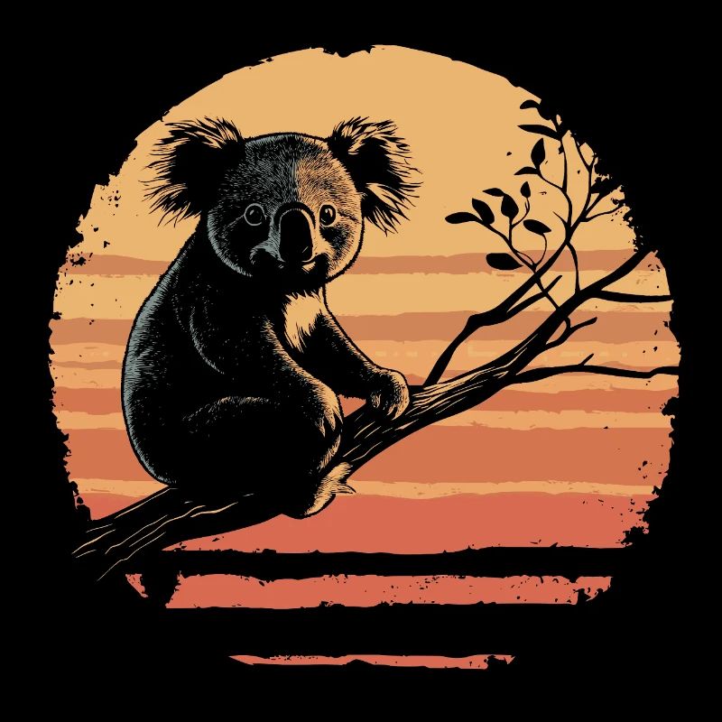 Koala on Tree Vintage Sunset