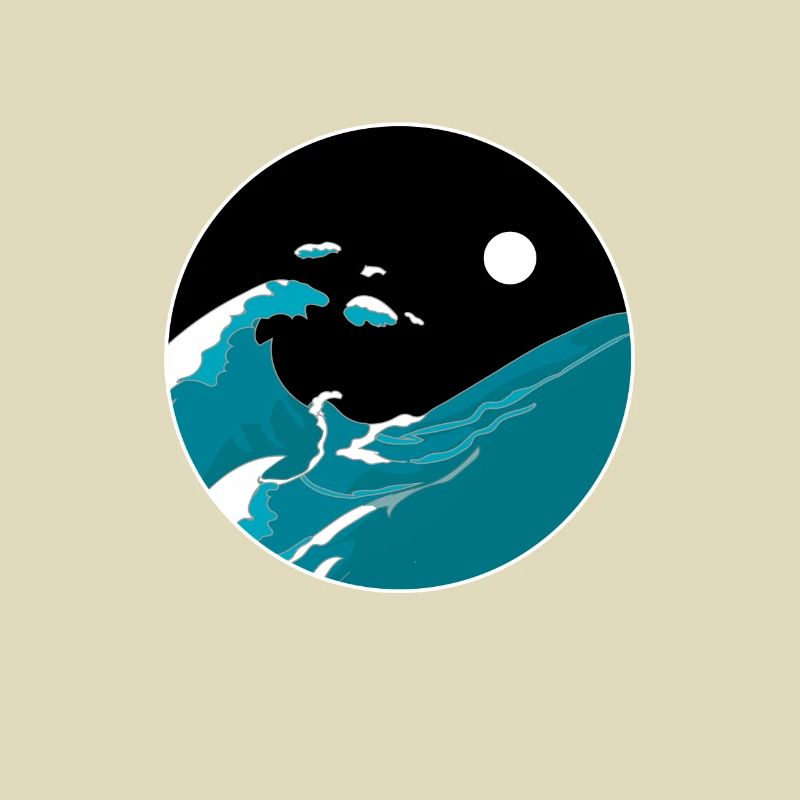 Waves Yin Yang Moon Night Ocean Harmony Beach Gift