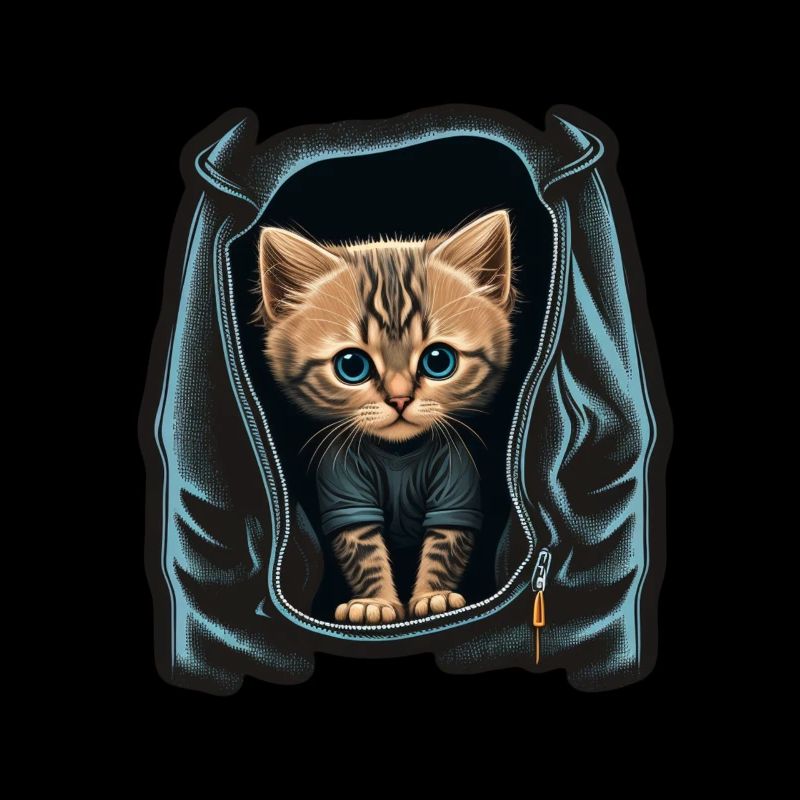 Cute Grey Cat Kitten Jeans Jacket Bag