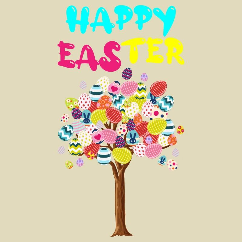 Happy Easter Egg Tree With Easter Rabbit Egg