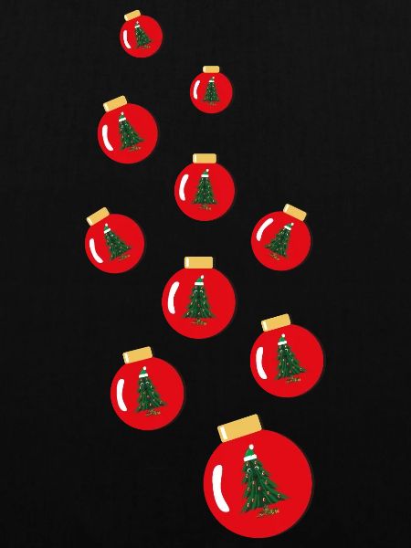 Wilde Weihnachtskugeln mit Weihnachtsbäumen.
