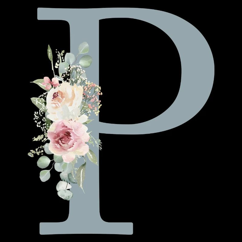 P| Monogramm | Eukalyptus-Pastell-Blumen-Blau