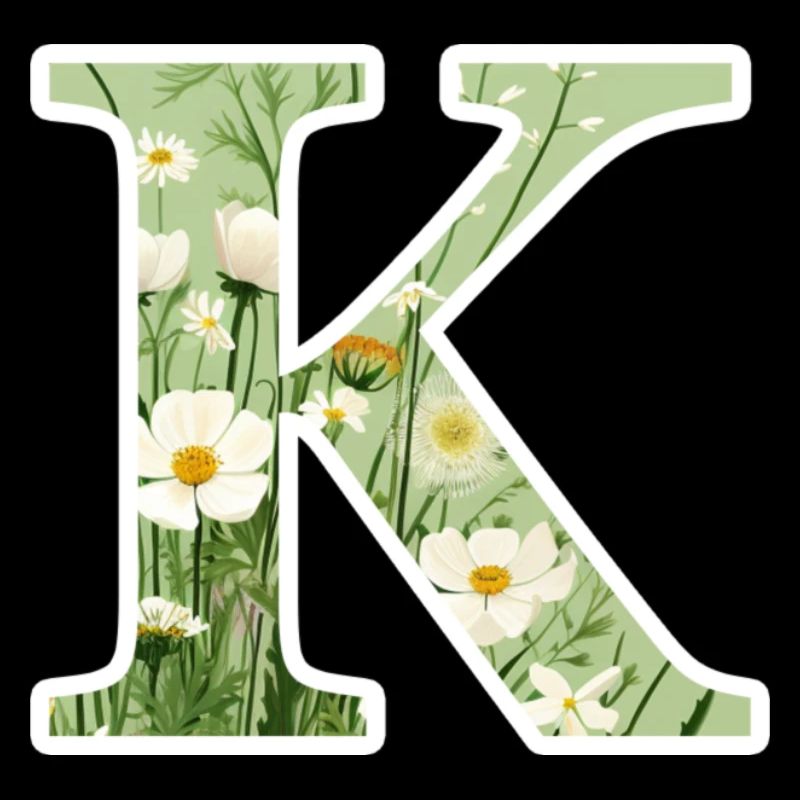 Letter K, Monogram, Floral Pattern