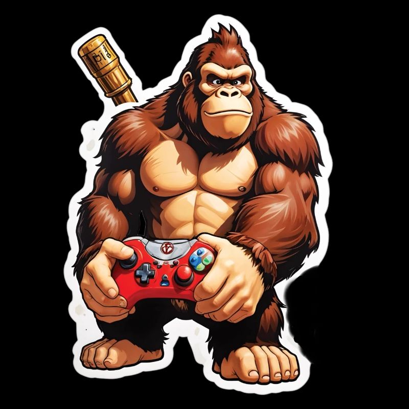 Retro Gamer Gorilla mit Controller Konsolenspiele