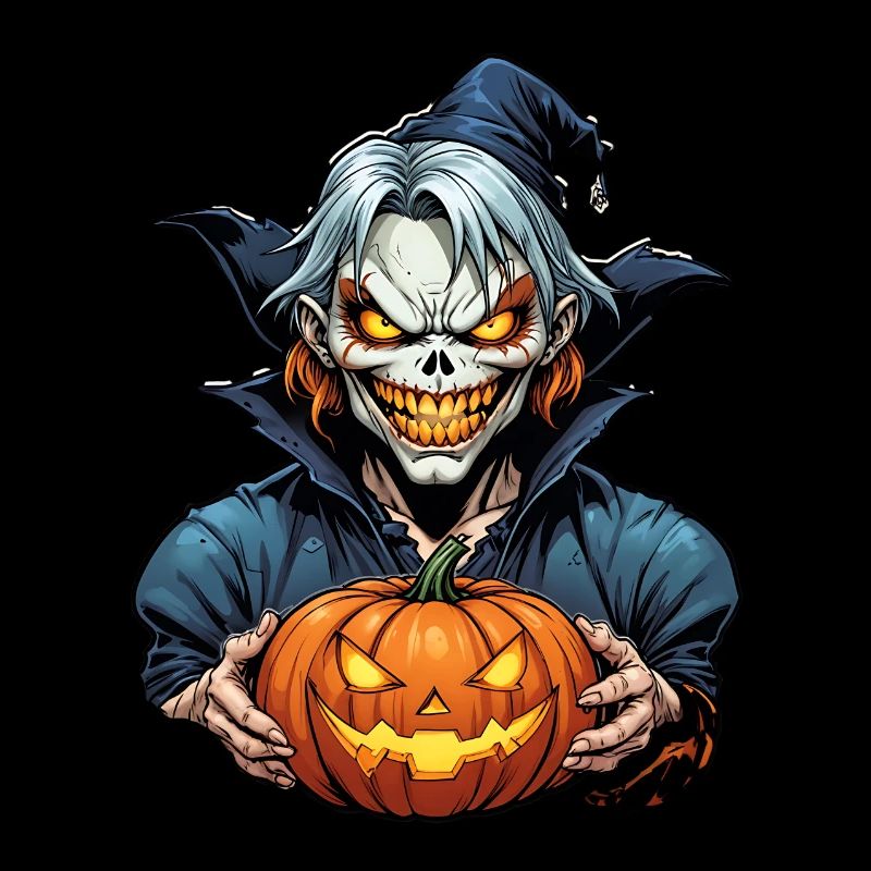 Halloween Skeleton Skull Horror with Pumpkin