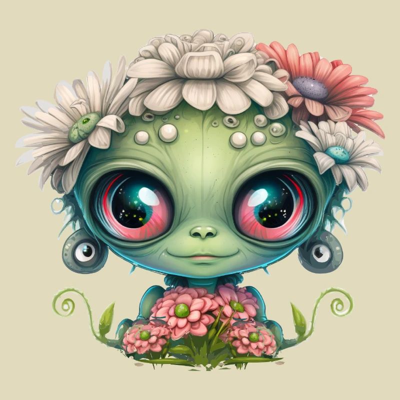 Mignon extraterrestre avec des fleurs