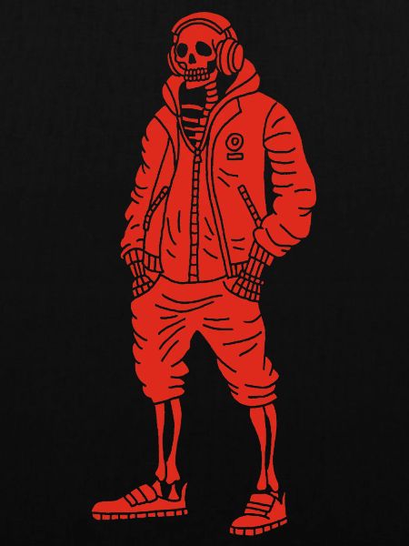 Rotes musikliebendes Skelett
