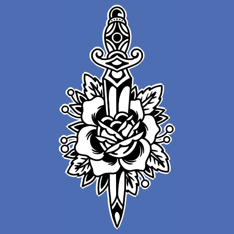 Old school tattoo design knife with rose