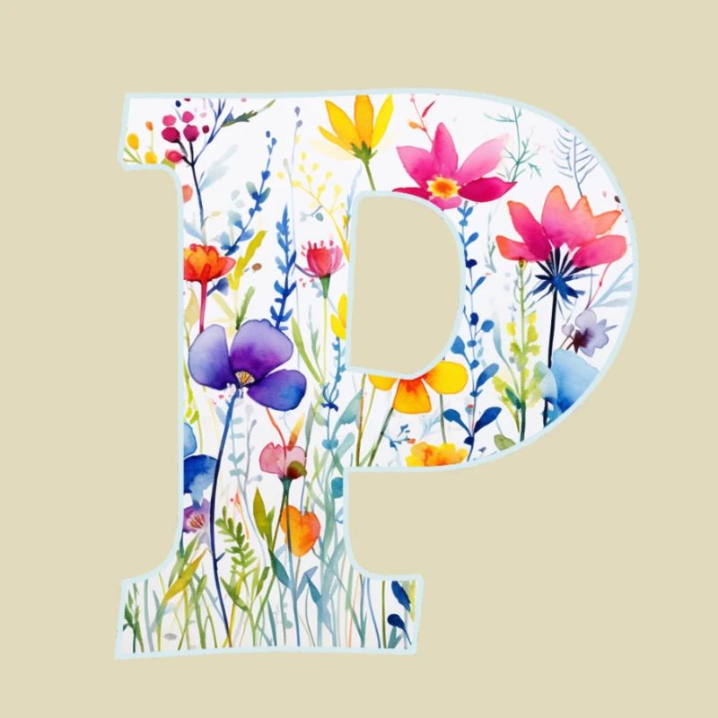 Buchstabe P, Monogramm, Blumenmuster