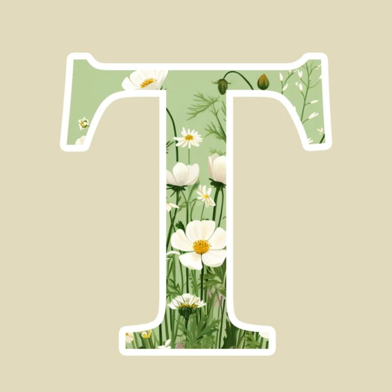 Letter T, Monogram, Floral Pattern