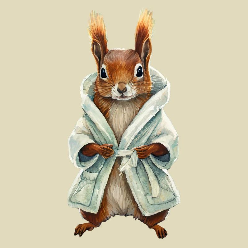 Squirrel in bathrobe