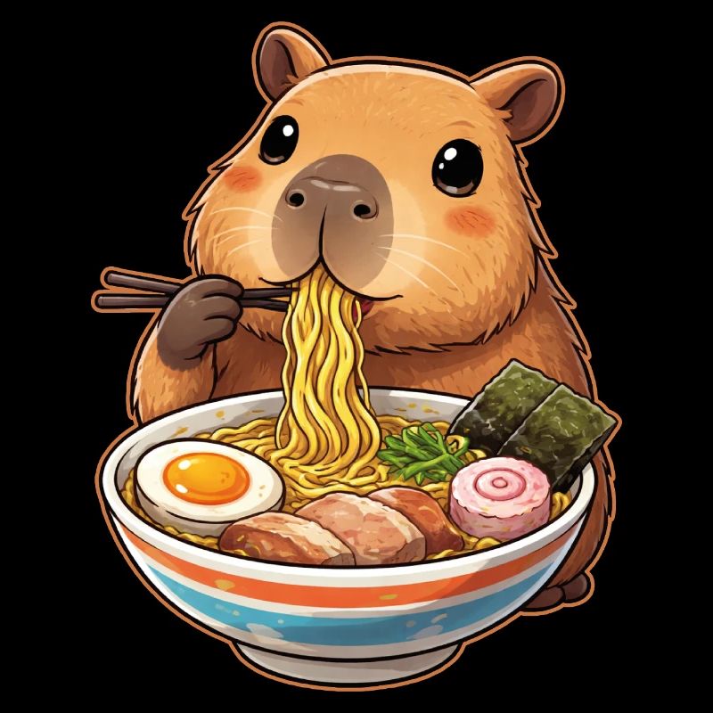Capybara Eats Ramen Noodles