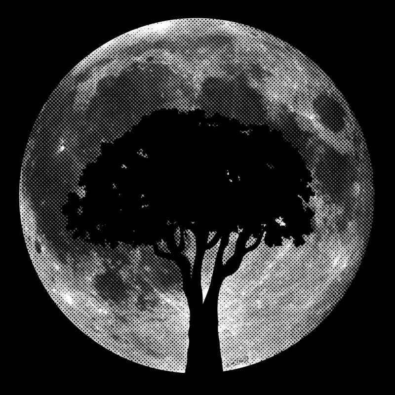 MOND TREE black and white, retro, grid effect