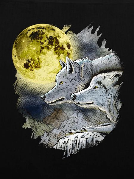 Phantasie Wolf Wölfe mit Mond