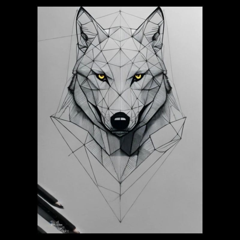 Skizze eines Wolfes mit schwarzem Stift