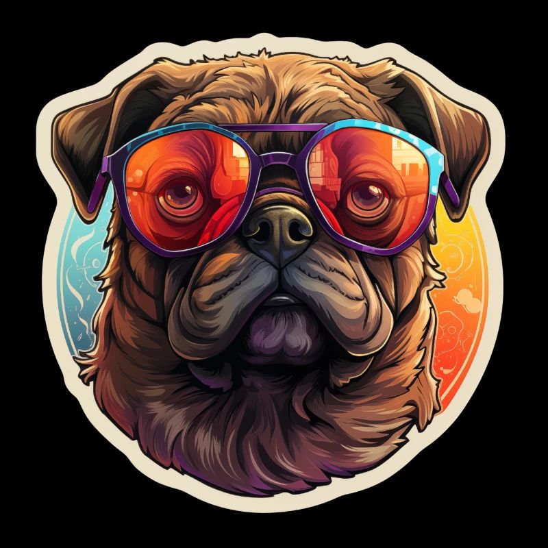 Mops Retro Farben vintage mit Sonnenbrille