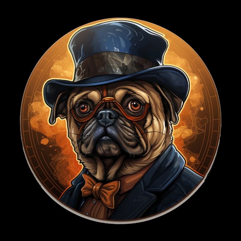 Pug with hat and suit vintage