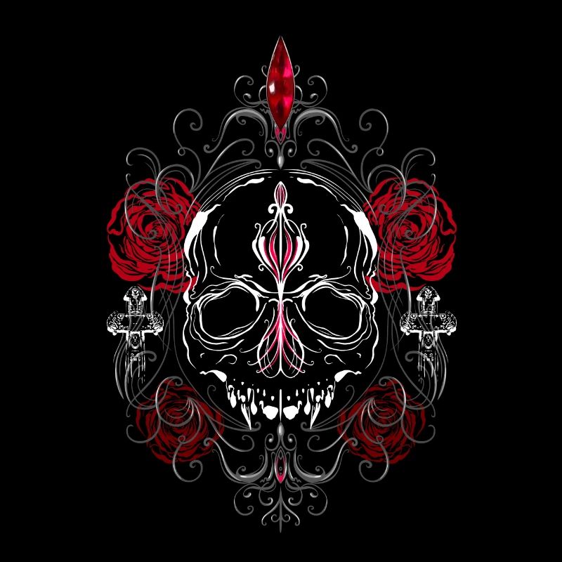 Skull with Red Roses Gothic Aesthetics