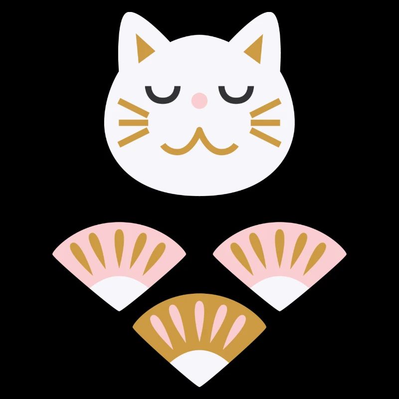 Japanische Katze mit Fächern L weiß