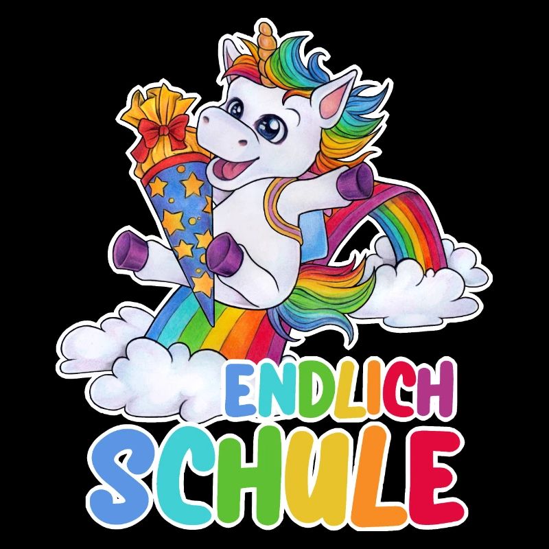 "Endlich Schule!" Einhorn Schulkind mit Zuckertüte