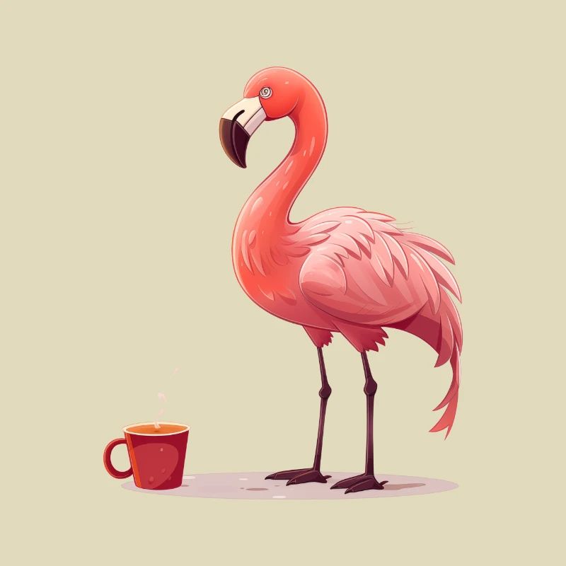 Flamingo drinks coffee