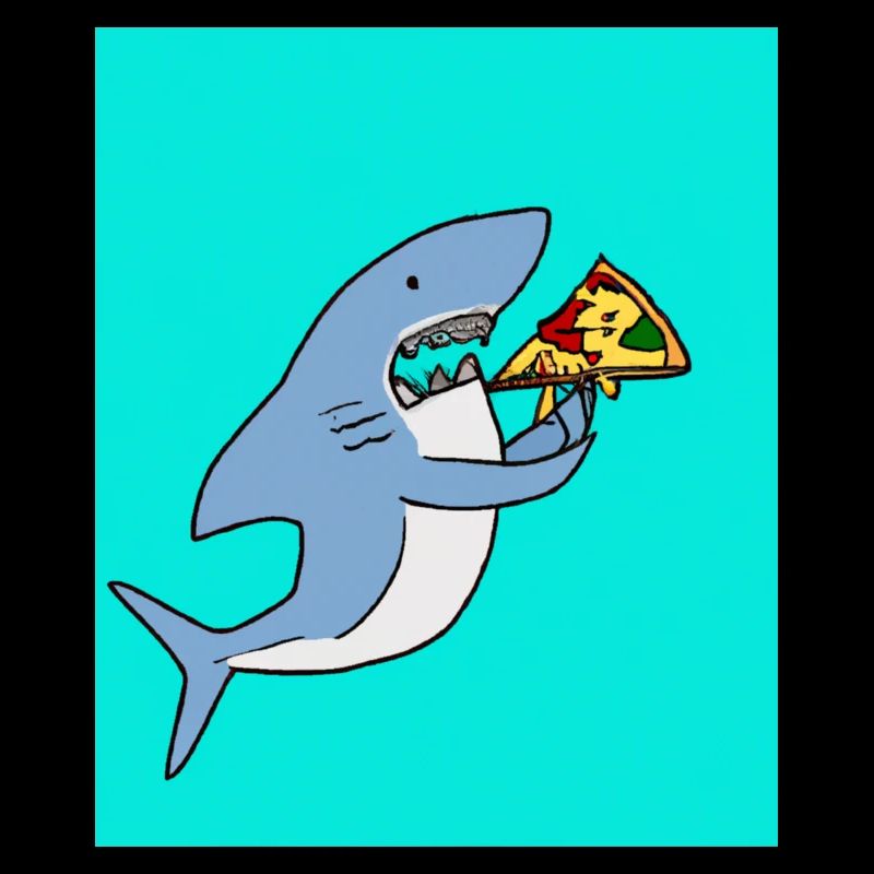 Grand requin blanc Squin mange une pizza