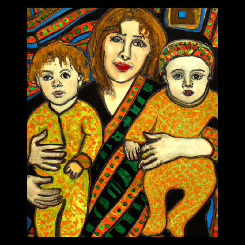 Gustav Klimt Style Portrait Einer Mama Mit Zwei