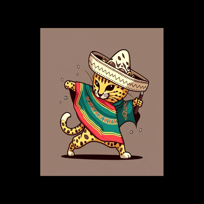 Ocelot Wearing Sombrero Kawaii Dabbing Ocelot