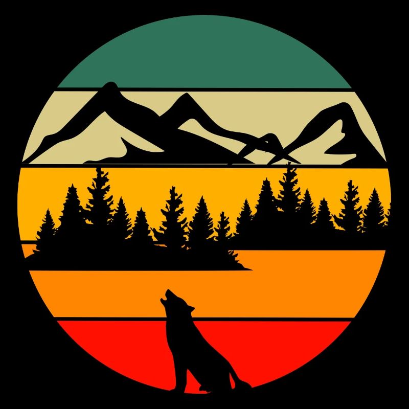 Retro Wald Landschaft Natur Tier Heulender Wolf