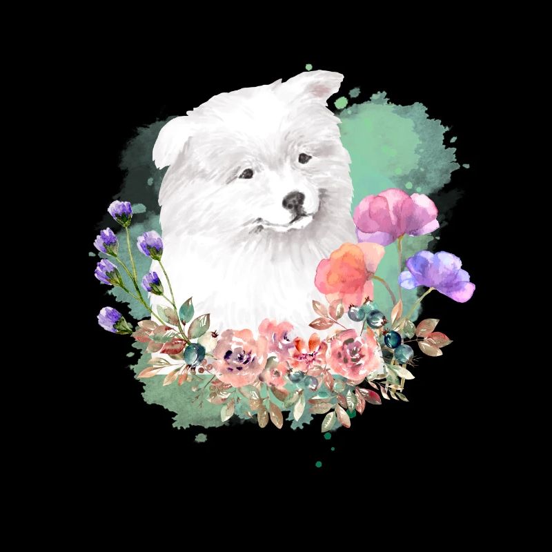 Samoyed Cottagecore Aquarelle Fleurs