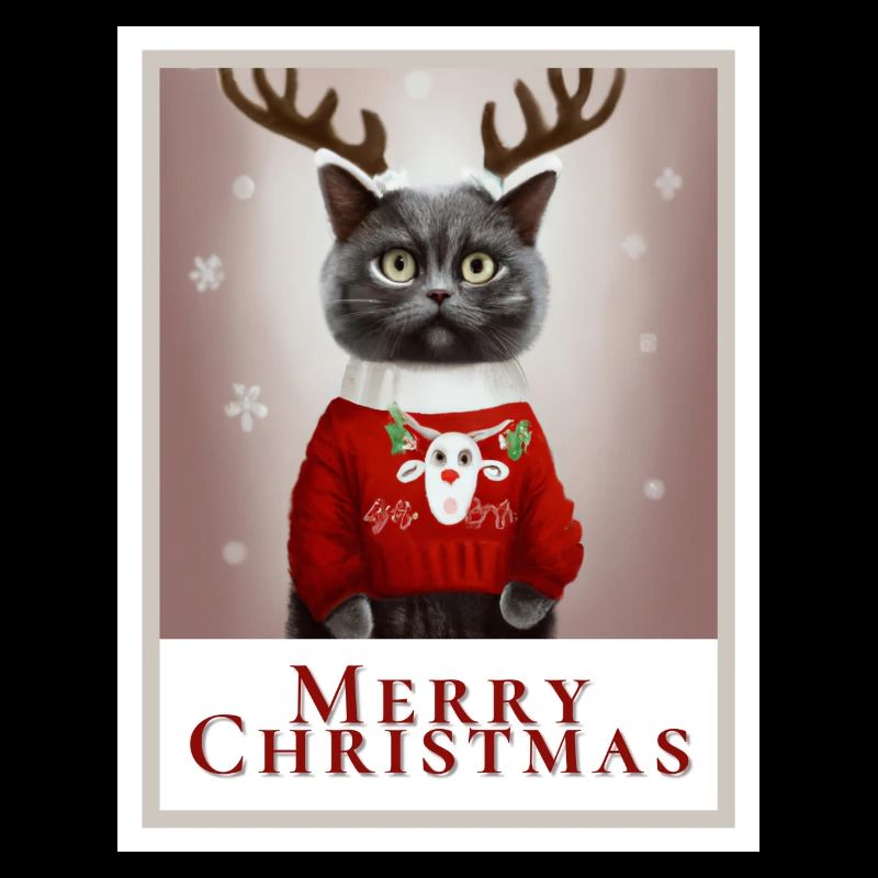 Süße britische Katze in einem festlichen roten Pullover.