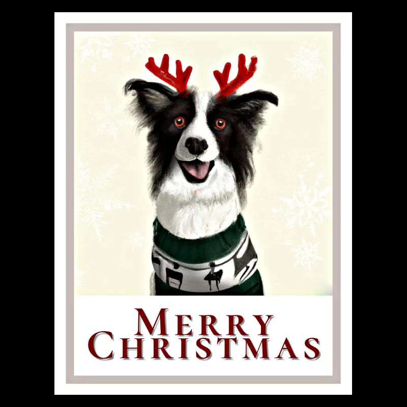 Border Collie Hund im Weihnachtspullover.