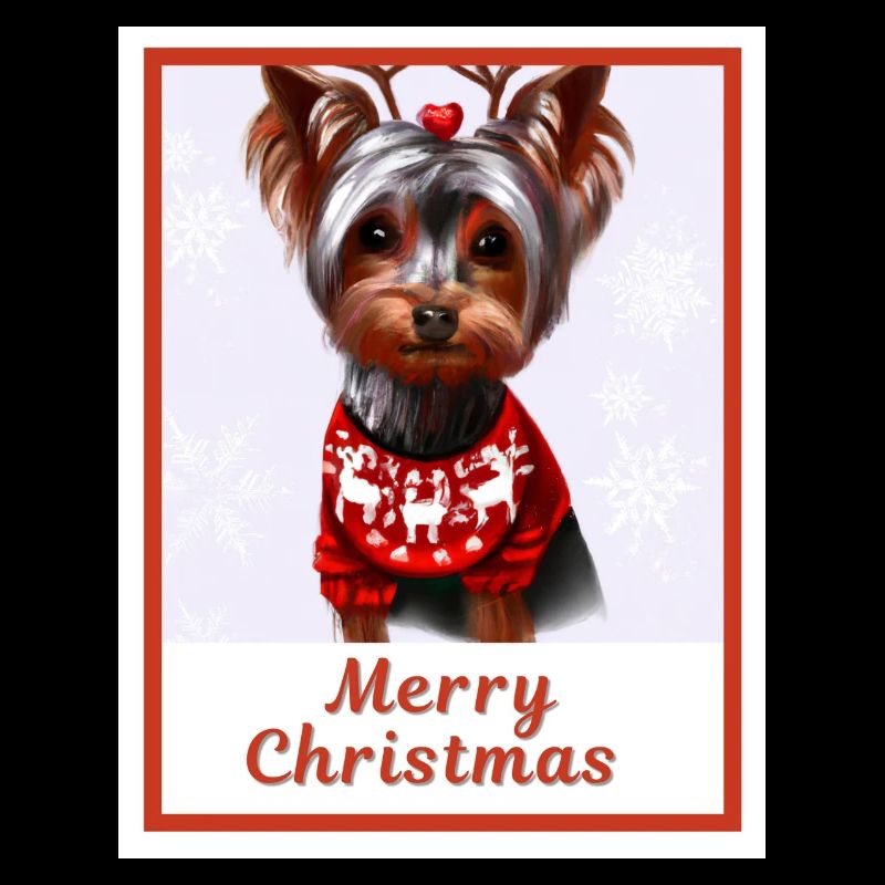 Yorkshire terrier dans un pull rouge festif.