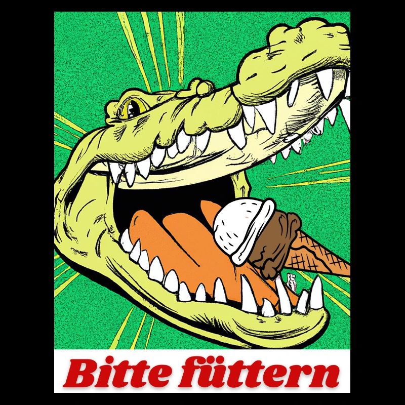 Alligator Eis füttern Lustiges Motiv Comic Stil