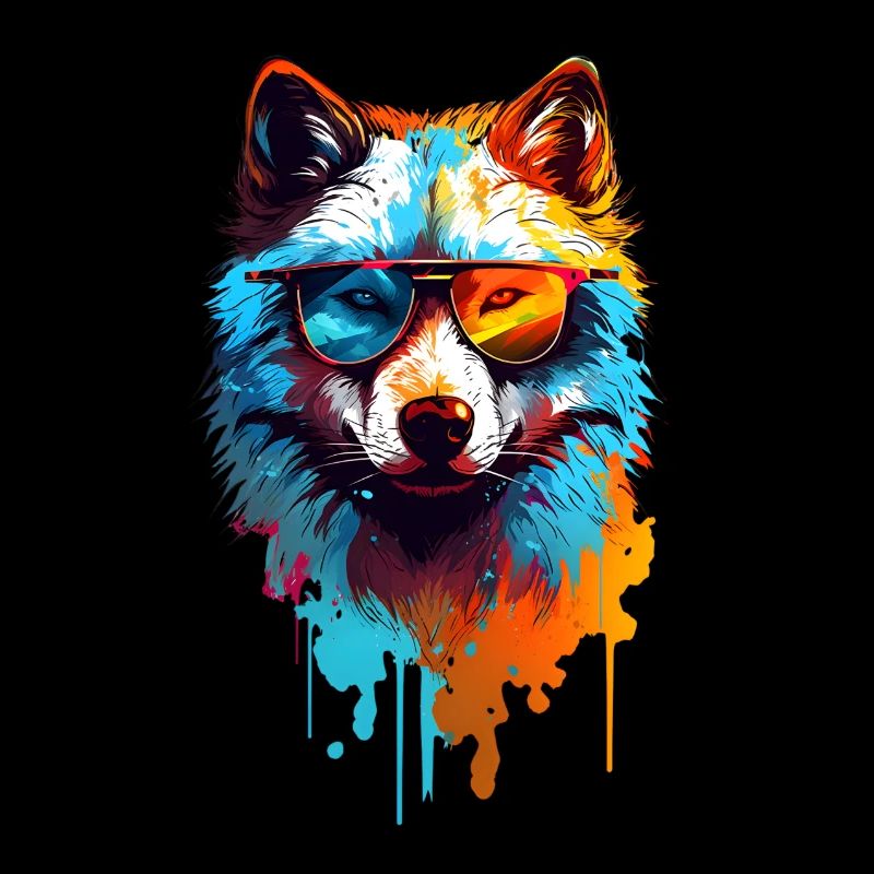 Bunter Wolf mit Sonnenbrille