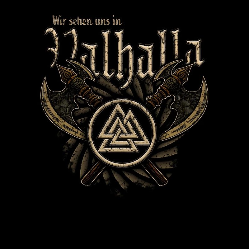 valhalla Wikinger Design mit einer Rune und 2 Äxte
