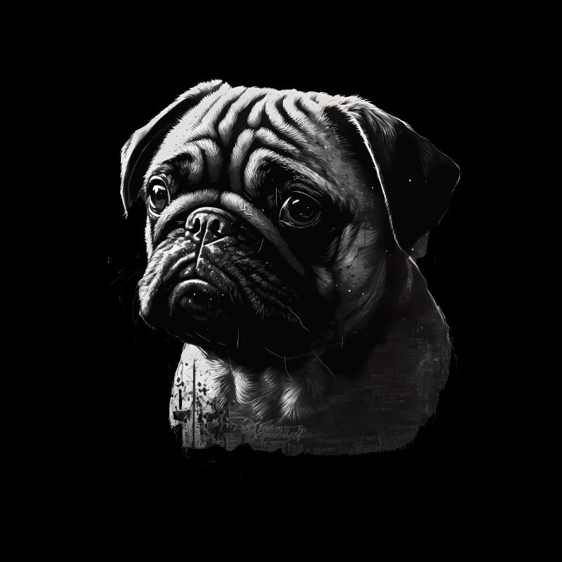Pug stencil design white and black