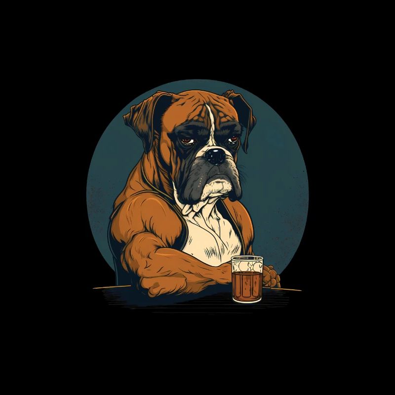 Grumpy boxer drinks whiskey