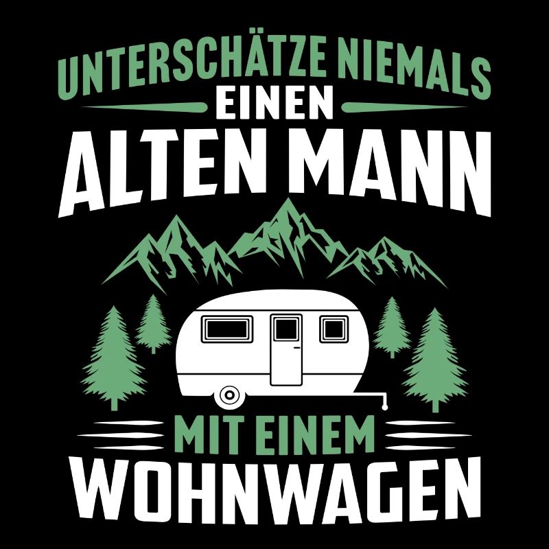Alten mann mit einem wohnwagen