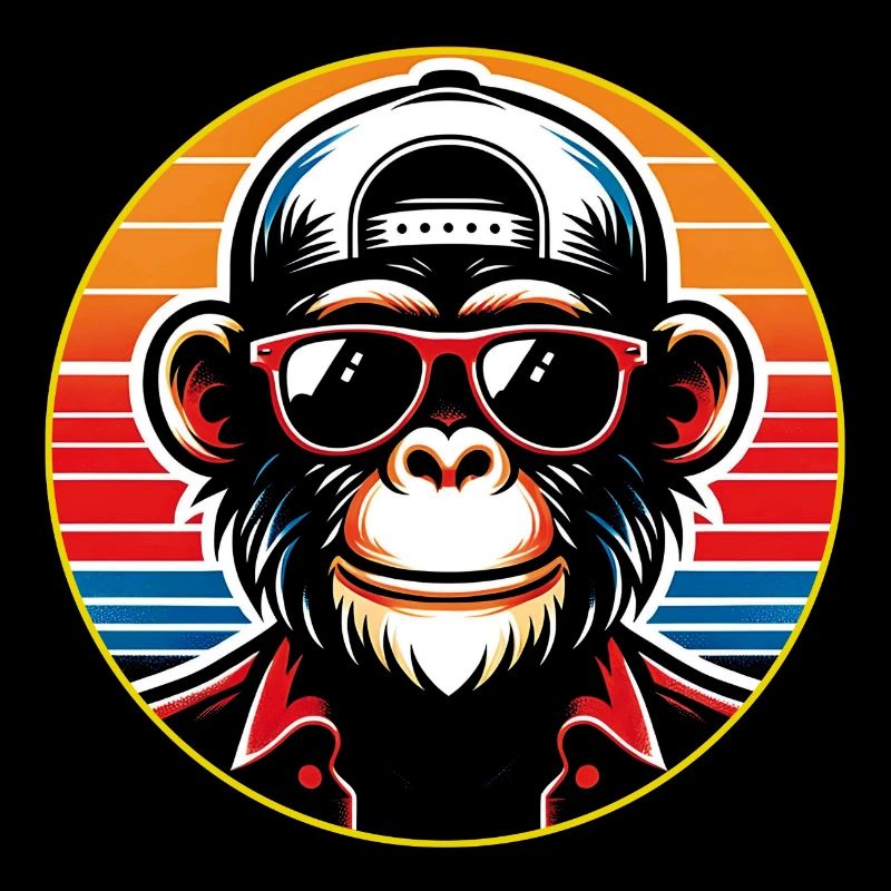 Cool chimpanzee with sunglasses and baseball cap