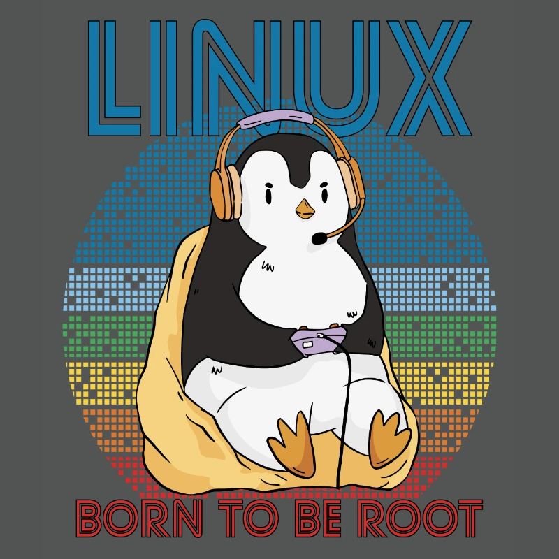 Gamer Root Retro Penguin Linux Nerd Programmeur Gee