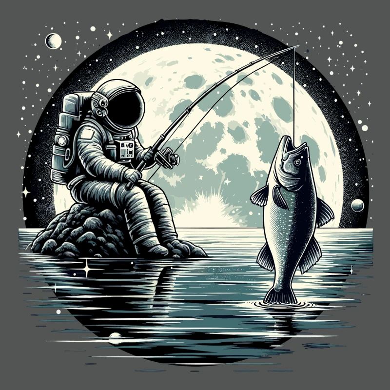 Astronaute pêche sur la Lune : conception spatiale