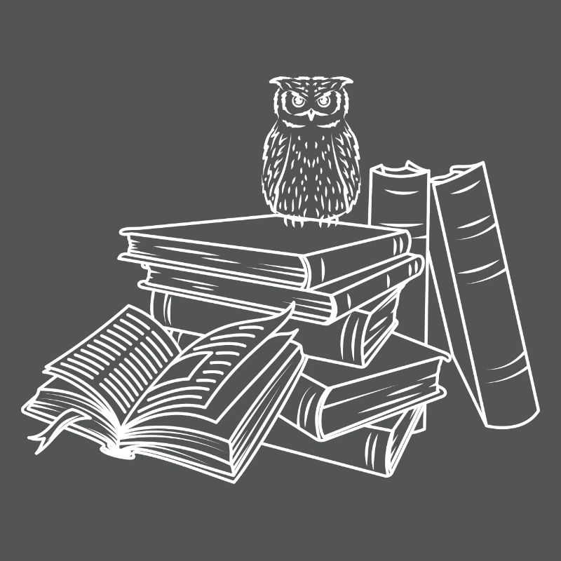 Bücherstapel mit Eule