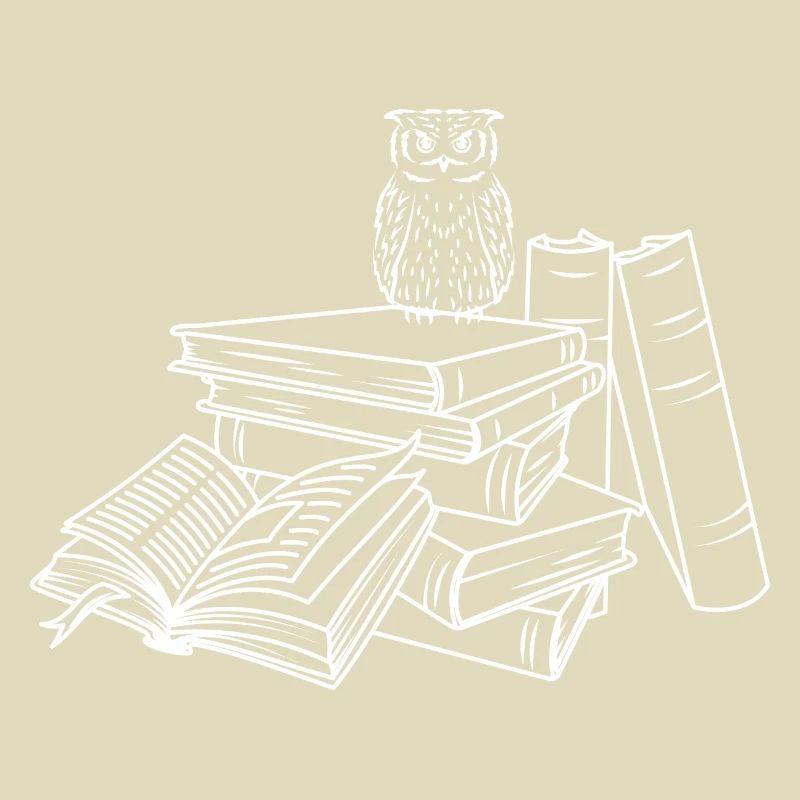 Bücherstapel mit Eule