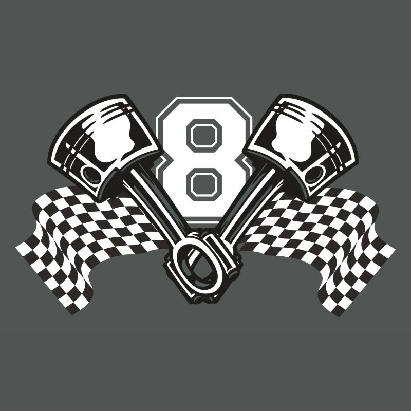 V8 piston avec drapeau de course